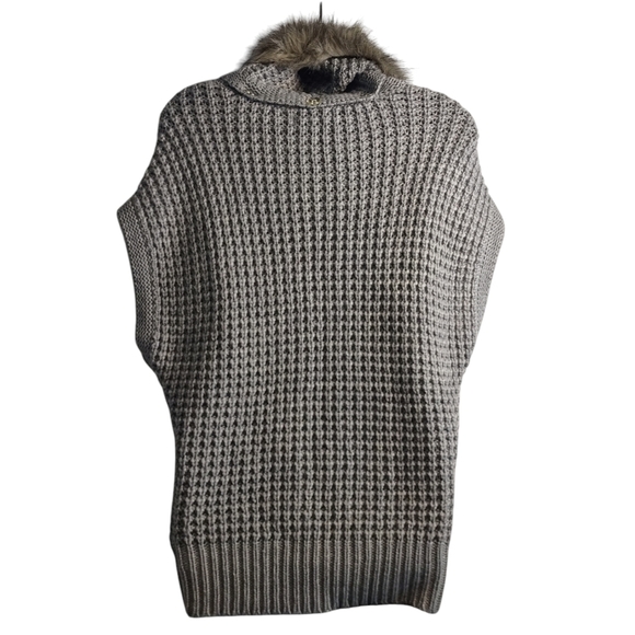 Jennifer Lopez Sweater Gray Chunky Sleeveless Removable Faux Fur Collar Size S - Picture 2 of 11